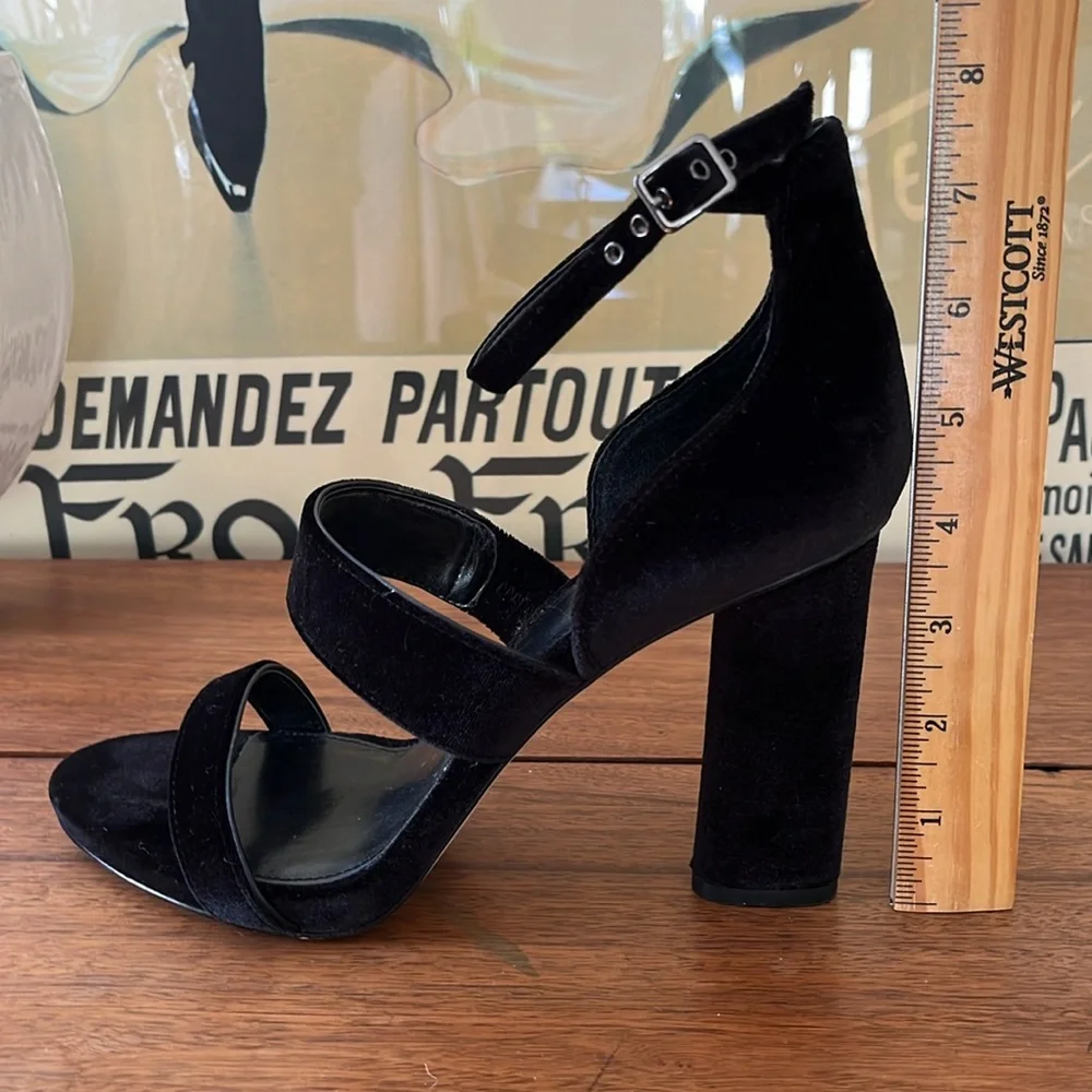 Vince Camuto Black Velvet Robeka Block Heel Sandals